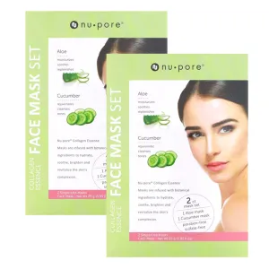 4 PC Collagen Facial Masks Sheets Anti Aging Moisture Skin Care Nu-Pore Cucumber