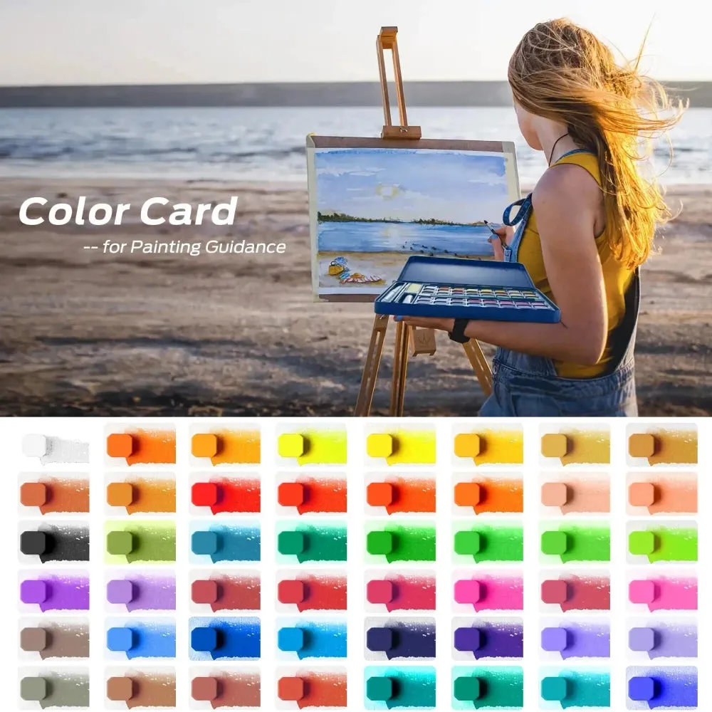 48 Color Solid Watercolor Paint Set - Portable Brush Pens for Artists