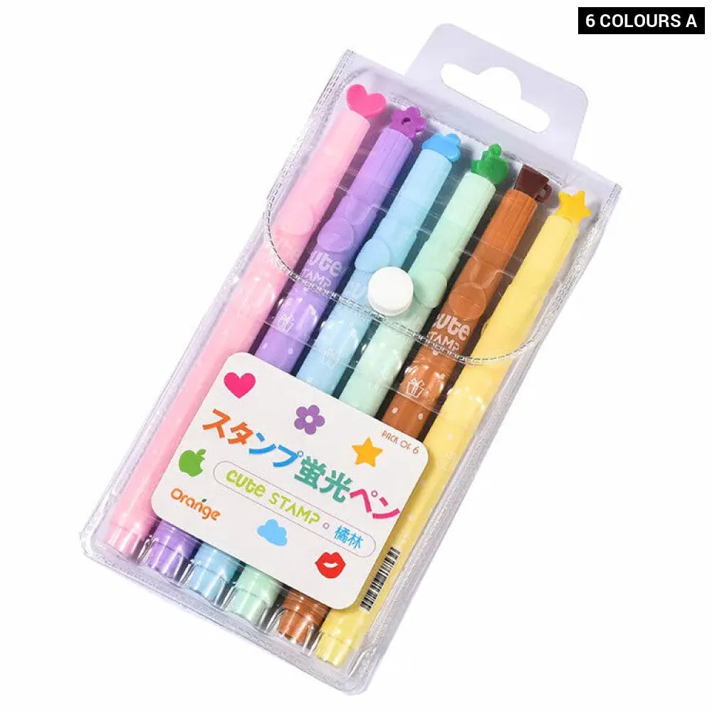 6 Pieces Candy Colour Highlighters Set Creative Fluorescent Pens