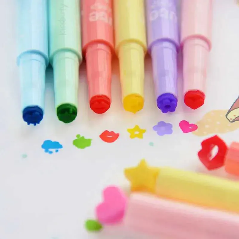 6 Pieces Candy Colour Highlighters Set Creative Fluorescent Pens