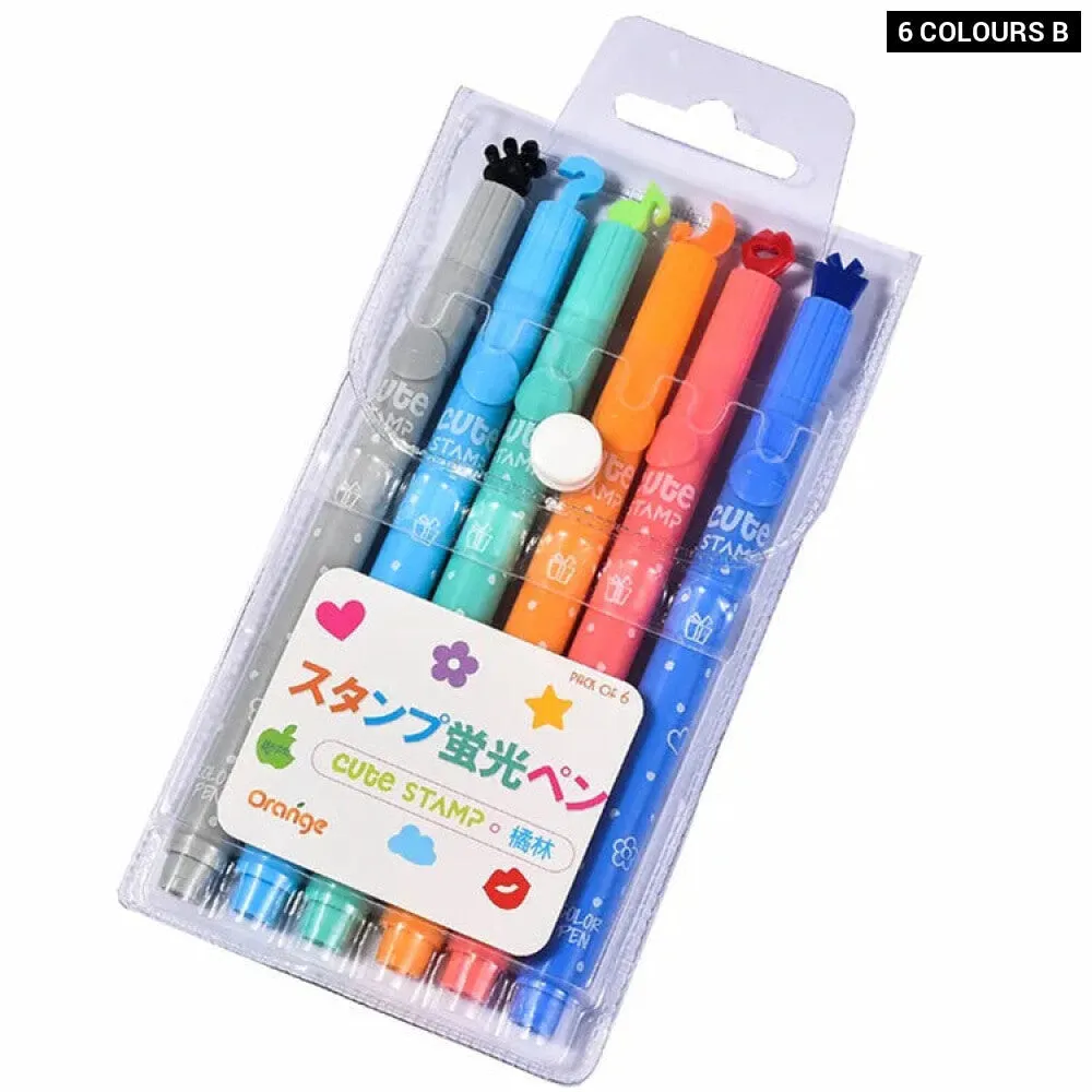 6 Pieces Candy Colour Highlighters Set Creative Fluorescent Pens