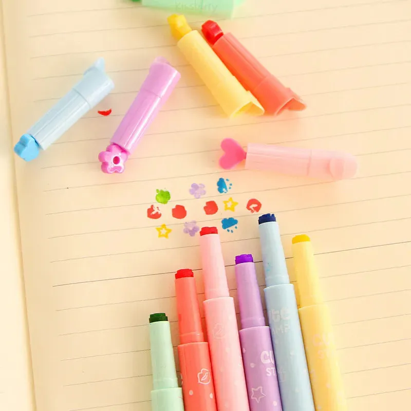 6 Pieces Candy Colour Highlighters Set Creative Fluorescent Pens