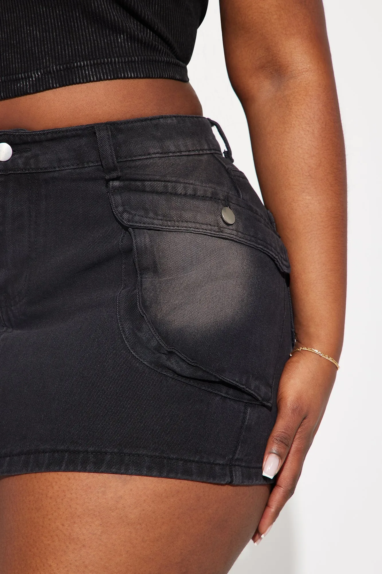 All Caught Up Tinted Denim Mini Skirt - Black