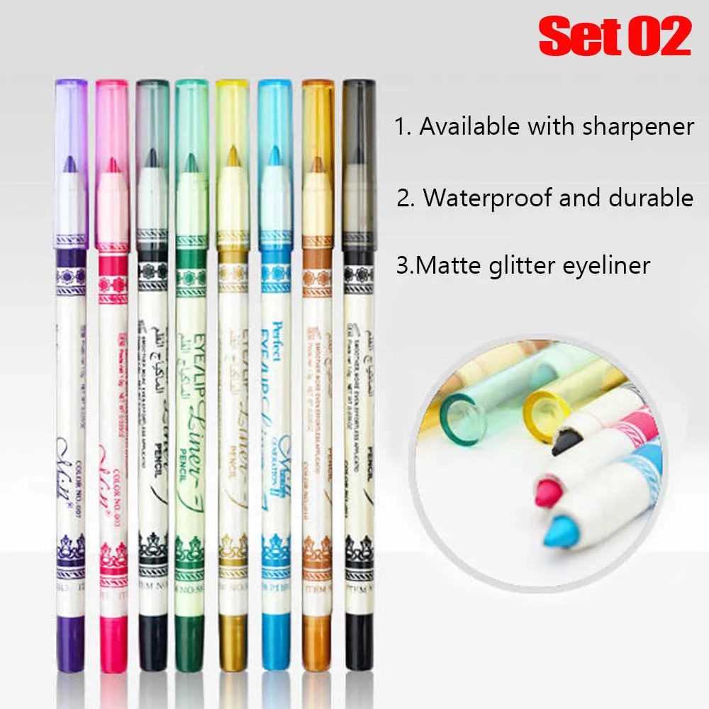 evpct 12 Colors Matte Eyeliner Pencils Pens Set with a Sharpener,Bright Light Blue Red Purple Green Black Colored Colorful Eyeliner Pencils Sets, Pearl Metallic Glitter Eyeliner Pencil Kit(Set02)
