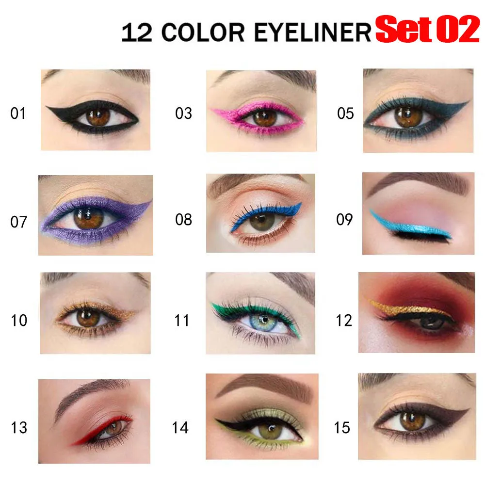 evpct 12 Colors Matte Eyeliner Pencils Pens Set with a Sharpener,Bright Light Blue Red Purple Green Black Colored Colorful Eyeliner Pencils Sets, Pearl Metallic Glitter Eyeliner Pencil Kit(Set02)