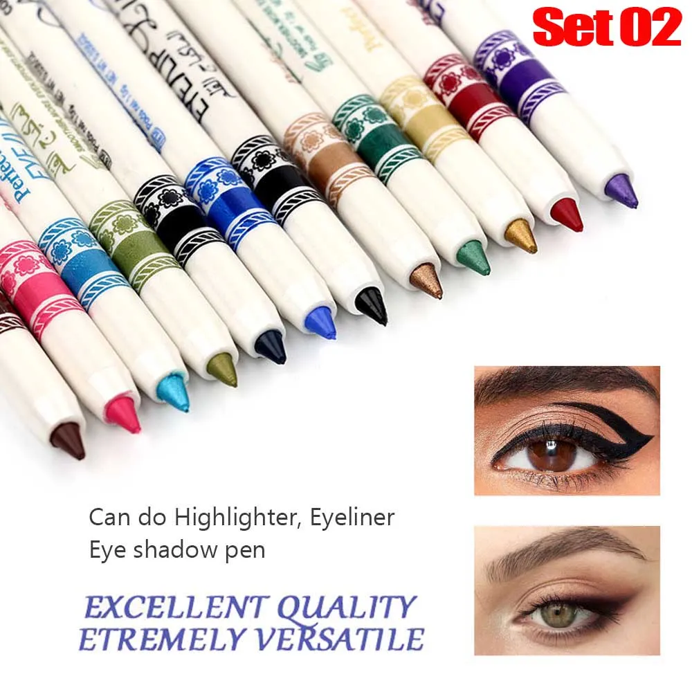 evpct 12 Colors Matte Eyeliner Pencils Pens Set with a Sharpener,Bright Light Blue Red Purple Green Black Colored Colorful Eyeliner Pencils Sets, Pearl Metallic Glitter Eyeliner Pencil Kit(Set02)