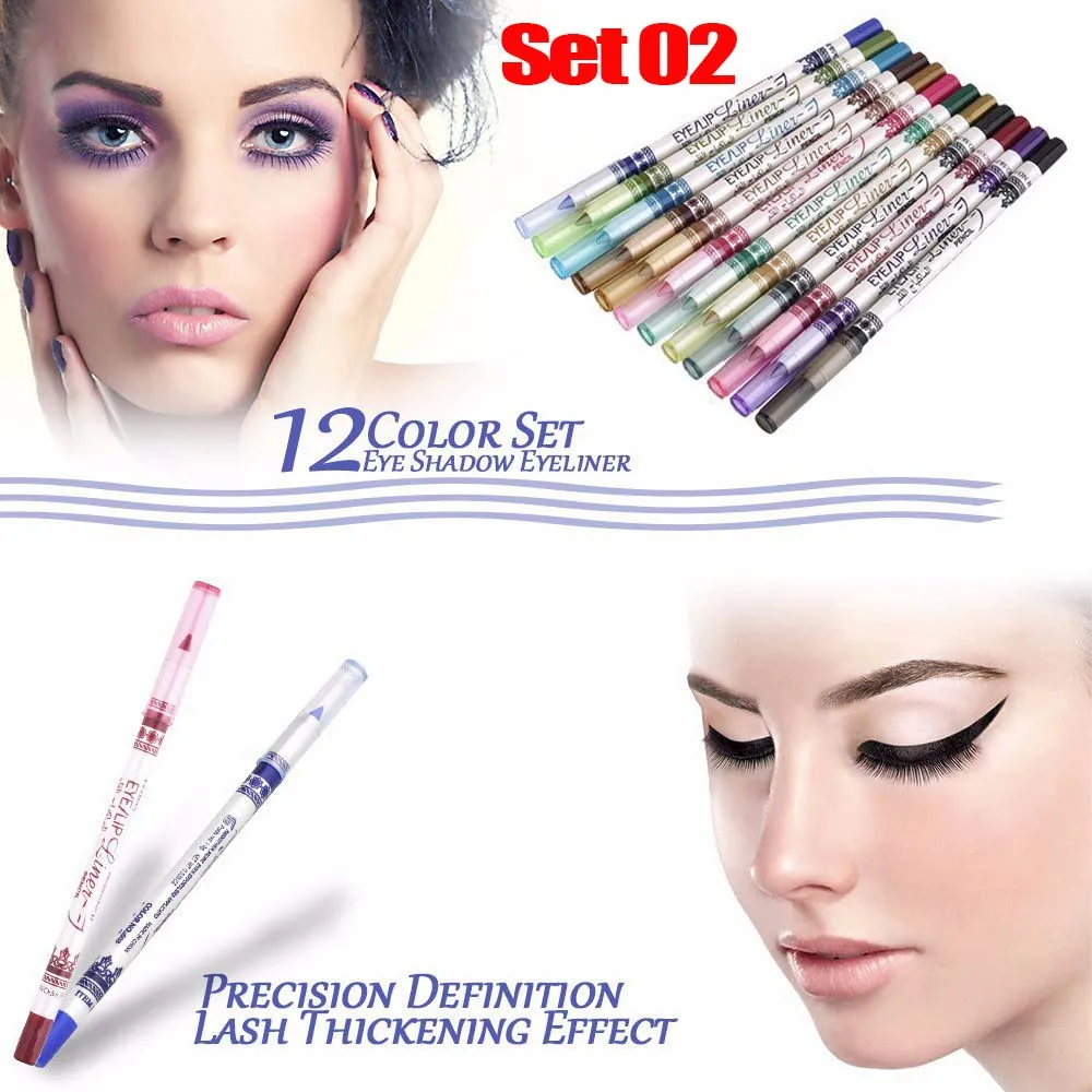 evpct 12 Colors Matte Eyeliner Pencils Pens Set with a Sharpener,Bright Light Blue Red Purple Green Black Colored Colorful Eyeliner Pencils Sets, Pearl Metallic Glitter Eyeliner Pencil Kit(Set02)