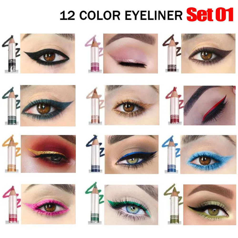 evpct 12Pcs Matte Eyeliner Pencils Pens Set with a Sharpener,Bright Light Blue Red Purple Green Black Colored Colors Colorful Eyeliner Pencils Sets, Pearl Metallic Glitter Eyeliner Pencil Kit(Set01)
