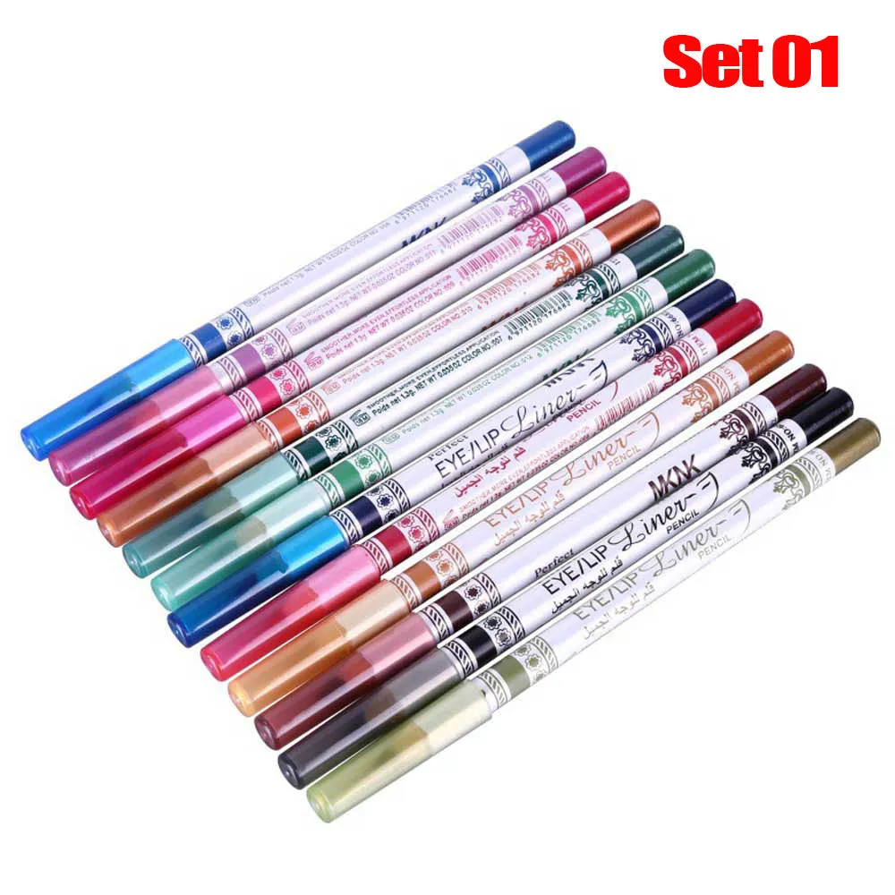 evpct 12Pcs Matte Eyeliner Pencils Pens Set with a Sharpener,Bright Light Blue Red Purple Green Black Colored Colors Colorful Eyeliner Pencils Sets, Pearl Metallic Glitter Eyeliner Pencil Kit(Set01)