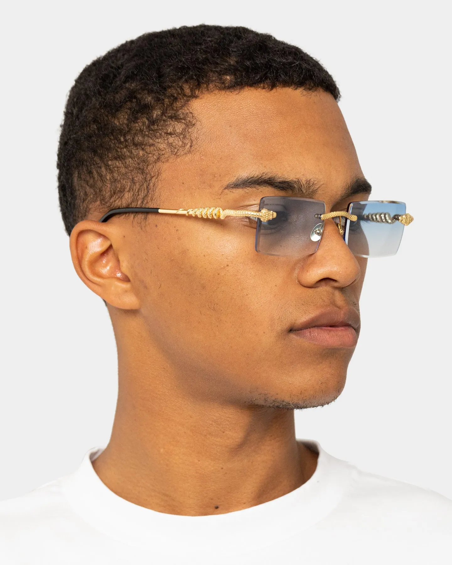 James Oro Blue Tint Serpent Authentic Sunglasses Gold/Blue