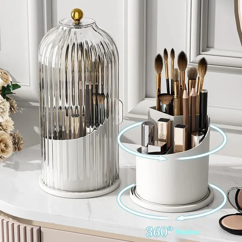 Portable Desktop Makeup Organizer 360 Rotating Lipstick Holder with Storage Bucket for Eye Makeup Brushes