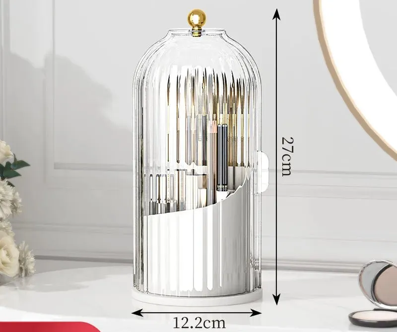 Portable Desktop Makeup Organizer 360 Rotating Lipstick Holder with Storage Bucket for Eye Makeup Brushes