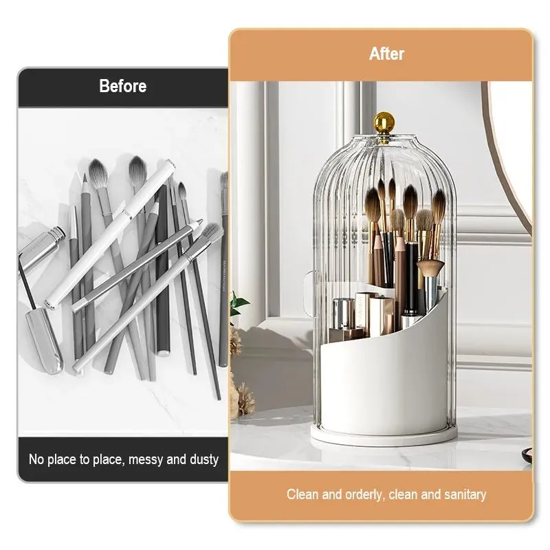 Portable Desktop Makeup Organizer 360 Rotating Lipstick Holder with Storage Bucket for Eye Makeup Brushes