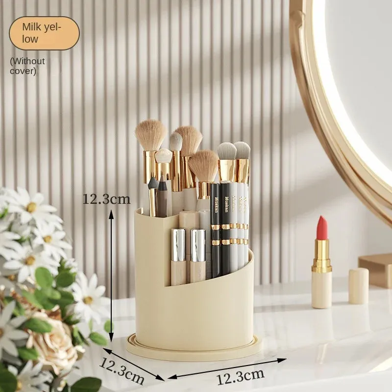 Portable Desktop Makeup Organizer 360 Rotating Lipstick Holder with Storage Bucket for Eye Makeup Brushes