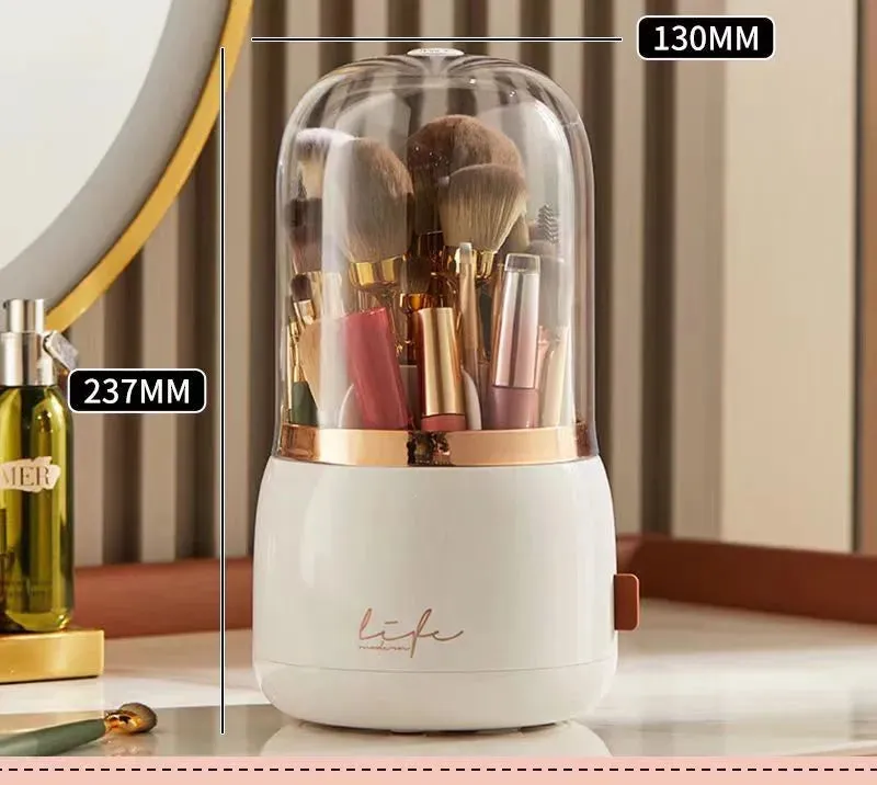 Portable Desktop Makeup Organizer 360 Rotating Lipstick Holder with Storage Bucket for Eye Makeup Brushes