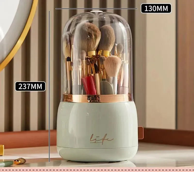 Portable Desktop Makeup Organizer 360 Rotating Lipstick Holder with Storage Bucket for Eye Makeup Brushes