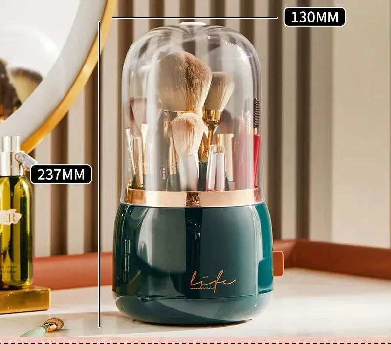 Portable Desktop Makeup Organizer 360 Rotating Lipstick Holder with Storage Bucket for Eye Makeup Brushes