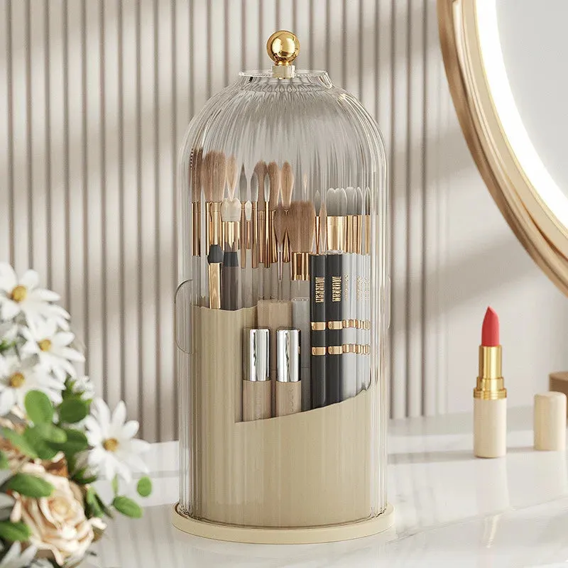 Portable Desktop Makeup Organizer 360 Rotating Lipstick Holder with Storage Bucket for Eye Makeup Brushes