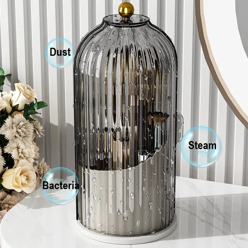 Portable Desktop Makeup Organizer 360 Rotating Lipstick Holder with Storage Bucket for Eye Makeup Brushes