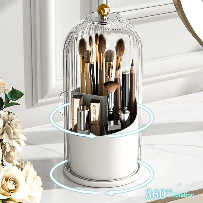 Portable Desktop Makeup Organizer 360 Rotating Lipstick Holder with Storage Bucket for Eye Makeup Brushes