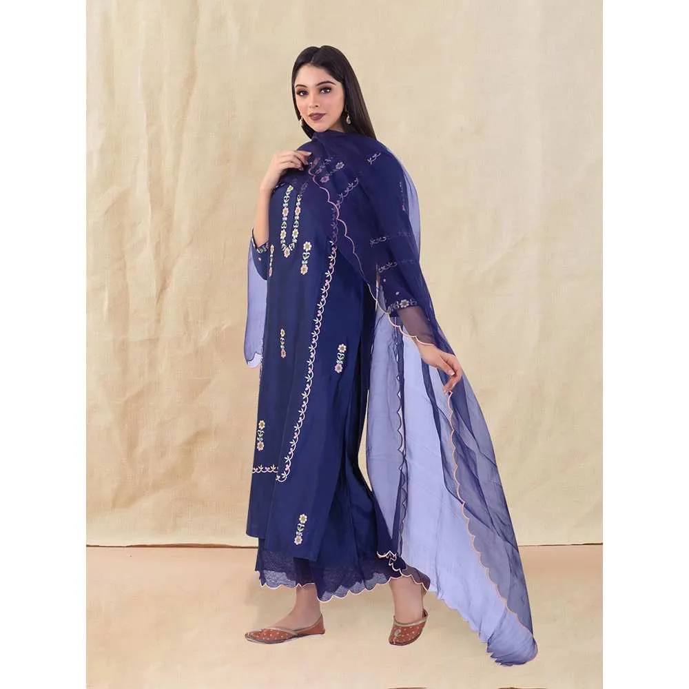 Priya Chaudhary Blue Embroidered Kurta and Palazzo (Set of 2)