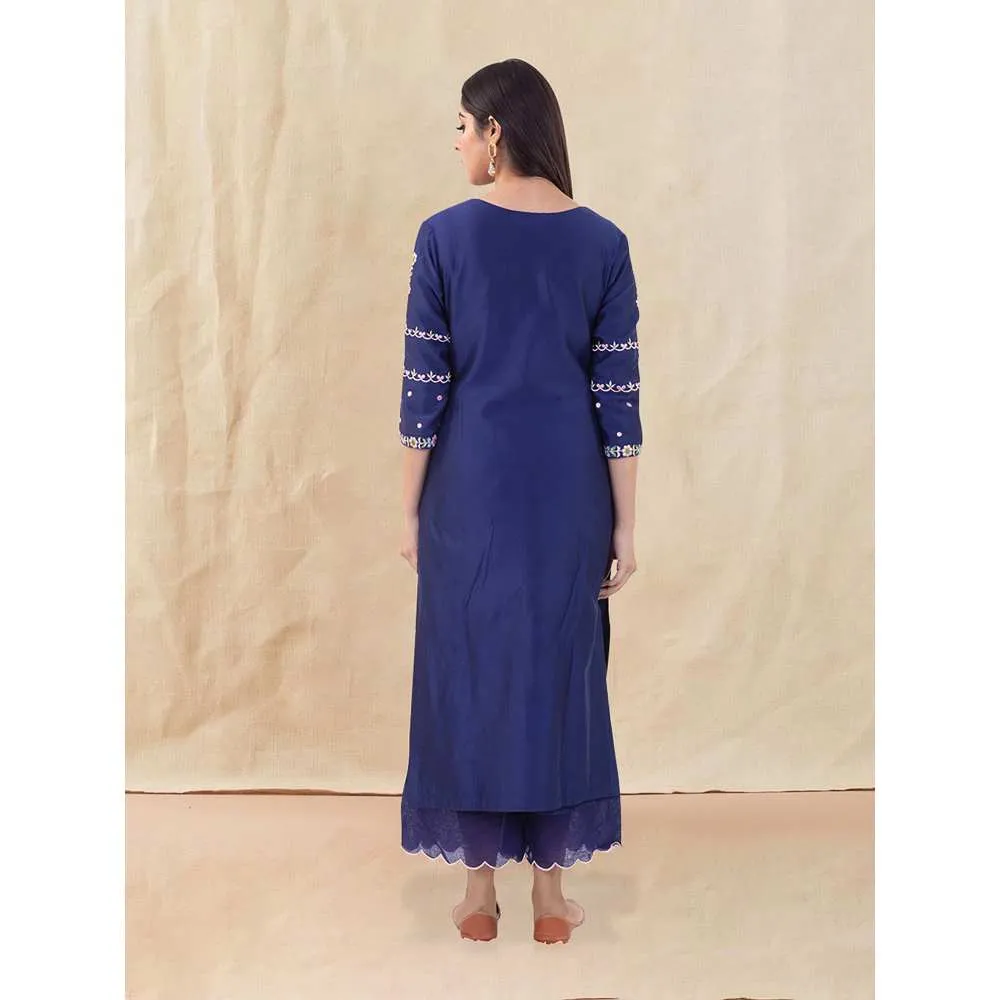 Priya Chaudhary Blue Embroidered Kurta and Palazzo (Set of 2)
