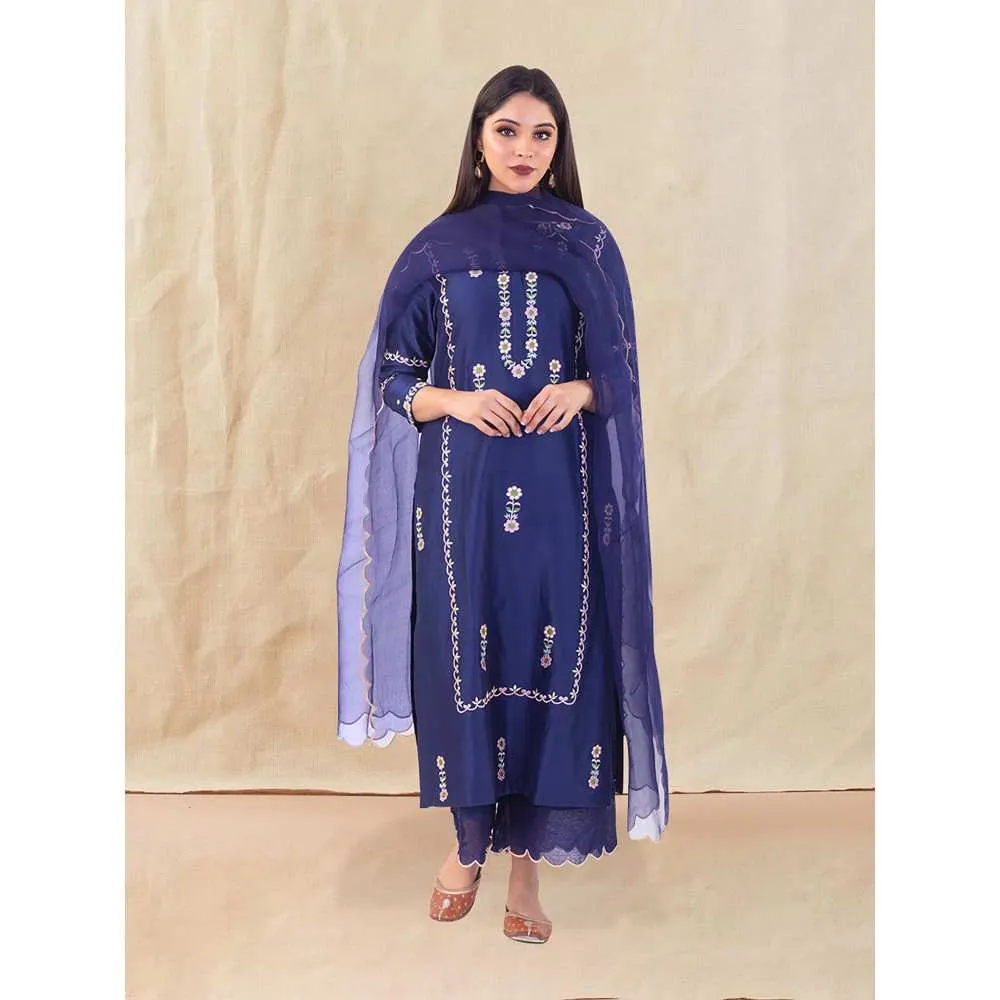 Priya Chaudhary Blue Embroidered Kurta and Palazzo (Set of 2)