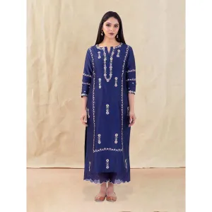Priya Chaudhary Blue Embroidered Kurta and Palazzo (Set of 2)